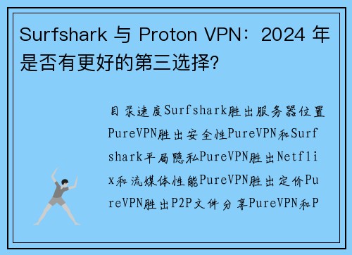 Surfshark 与 Proton VPN：2024 年是否有更好的第三选择？